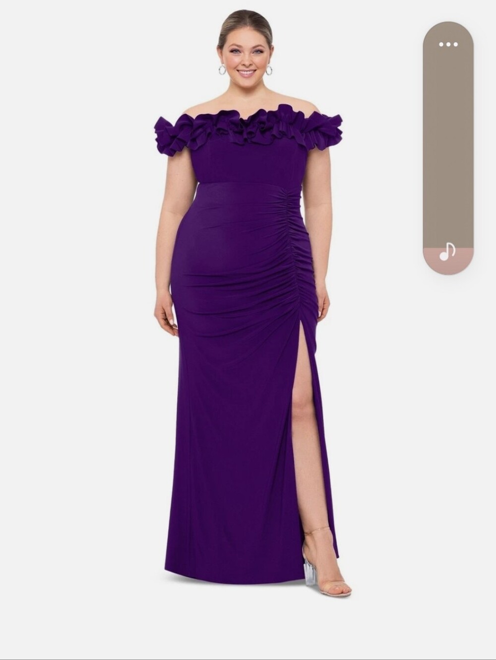 Xscape Plus Size Ruffled Off-the-Shoulder Long Sheath Dress - Grape, sz 16 Reg.